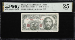 (t) CHINA--REPUBLIC. Lot of (3). Central Bank of China. 20 Cents, 1949. P-436. S/M#C304-11. PMG Very Fine 25.
Serial numbers 261449, 455 and 485 1-A....