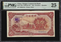 CHINA--REPUBLIC. Ningpo Commercial & Savings Bank Ltd. 10 Dollars, 1934. P-550. S/M#S107-50. PMG Very Fine 25.
Shanghai, serial number T039518A. Red,...