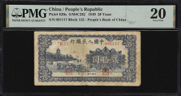 CHINA--PEOPLE'S REPUBLIC. Peoples Bank of China. 20 Yuan, 1949. P-820a. S/M#C282. PMG Very Fine 20.
Serial number 691117. Blue Liu He Pagoda. Problem...