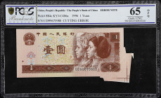(t) CHINA--PEOPLE'S REPUBLIC. Peoples Bank of China. 1 Yuan, 1996. P-884c. KYJ-C406a. Cutting Error. PCGS Banknote Gem Uncirculated 65 OPQ.
A popular...
