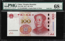 (t) CHINA--PEOPLE'S REPUBLIC. Peoples Bank of China. 100 Yuan, 2015. P-909. Solid 8 Serial Number. PMG Superb Gem Uncirculated 68 EPQ.
Serial number ...