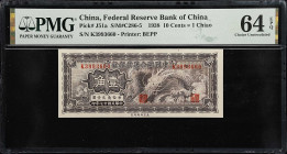 CHINA--PUPPET BANKS. Federal Reserve Bank of China. 10 Cents = 1 Chiao, 1938. P-J51a. S/M#C286-5. PMG Choice Uncirculated 64 EPQ.
Serial number K3993...