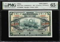 (t) CHINA--FOREIGN BANKS. Banque Belge Pour l'Etranger. 10 Dollars = 10 Piastres, 1921. P-S137s. S/M#H185-3a. Specimen. PMG Gem Uncirculated 65 EPQ.
...