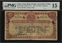 CHINA--FOREIGN BANKS. Chartered Bank of India, Australia & China. 10 Dollars, 1924. P-S160. S/M#Y11-31a. PMG Choice Fine 15.
Hankow, serial number B/...