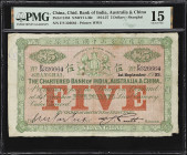 CHINA--FOREIGN BANKS. Chartered Bank of India, Australia & China. 5 Dollars, 1922. P-S184. S/M#Y11-30c. PMG Choice Fine 15.
Shanghai, serial number F...