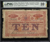 (t) CHINA--FOREIGN BANKS. Chartered Bank of India, Australia & China. 10 Dollars, 1920. P-S185. S/M#Y11-31c. PMG Very Good 10.
Shanghai, serial numbe...