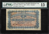 (t) CHINA--FOREIGN BANKS. Hong Kong & Shanghai Banking Corp. 1 Dollar, 1900. P-S350. S/M#Y13. PMG Choice Fine 15.
Shanghai, serial number 94800. Prin...