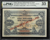 (t) CHINA--FOREIGN BANKS. Banque Industrielle de Chine. 10 Dollars, 1915. P-S397Fa. S/M#C254-3d. PMG Choice Very Fine 35.
Printed by BWC. Swatow. Ove...