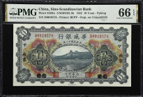 CHINA--FOREIGN BANKS. Sino-Scandinavian Bank. 10 Yuan, 1922. P-S589A. S/M#H192-5b. PMG Gem Uncirculated 66 EPQ.
Peking over Tientsin, serial number D...