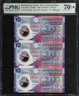 (t) HONG KONG. Government of Hong Kong. 10 Dollars, 2007. P-401a1. KNB6a. PMG Perfect Seventy Uncirculated 70 EPQ*.
Uncut sheet of perfectly graded H...
