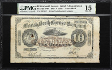 BRITISH NORTH BORNEO. British North Borneo Company. 10 Dollars, 1927. P-22. KNB8. Choice Fine 15.
Serial number D170553. Black on red-brown, Mount Ki...