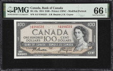 CANADA. Bank of Canada. 1 & 100 Dollars, 1954. P-BC-43a, BC-43b & BC-37b-i. PMG Gem Uncirculated 66 to Superb Gem Uncirculated 68 EPQ.
A trio of 1954...