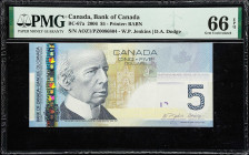 CANADA. Lot of (3). Bank of Canada. 5 Dollars, 2006. P-BC-67a. Consecutive. Mismatched Prefix Letter Error. PMG Gem Uncirculated 66 EPQ.
A consecutiv...
