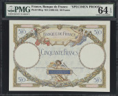 FRANCE. Banque de France. 50 Francs, ND (1930-32). P-80sp. Specimen Proof. PMG Choice Uncirculated 64 EPQ.
Without serial numbers, multicolour, angle...