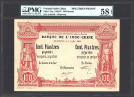 FRENCH INDO-CHINA. Banque de L'Indo-Chine. 100 Piastres, 1903. P-12sp. Specimen Proof. PMG Choice About Uncirculated 58 EPQ.
Haiphong, serial number ...