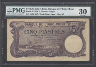 FRENCH INDO-CHINA. Banque de L'Indo-Chine. 5 Piastres, 1920. P-40. PMG Very Fine 30.
Saigon, serial number S.230 897. Signature #5. Purple, steamship...