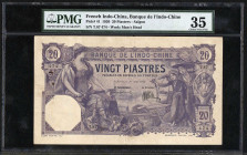 FRENCH INDO-CHINA. Banque de L'Indo-Chine. 20 Piastres, 1920. P-41. PMG Choice Very Fine 35.
Saigon, serial number T.87 474. Signature #6. Purple, se...