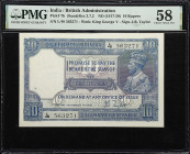INDIA. Government of India. 10 Rupees, ND (1917-30). P-7b. PMG Choice About Uncirculated 58.
Serial number L/48 563271. Blue on light green, George V...
