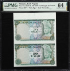MALAYSIA. Lot of (2). Bank Negara Malaysia. 5 Ringgit, ND (1967-81). P-14r1. KNB14. Remainder. Printing Remnants. PMG Choice Uncirculated 64.
2 piece...