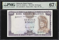MALAYSIA. Bank Negara Malaysia. 100 Ringgit, ND (1976). P-17a. KNB17a-c. PMG Superb Gem Uncirculated 67 EPQ.
Printed by BWC. Signature of I.M. Ali. A...