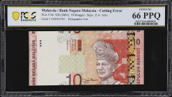 MALAYSIA. Bank Negara Malaysia. 10 Ringgit, ND (2004). P-46. Cutting Error. PCGS Banknote Gem Uncirculated 66 PPQ.
Serial number FN0435781. Cutting e...