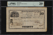 MAURITIUS. Mauritius Commercial Bank. 20 Dollars, 1838. P-S124. PMG Very Fine 20.
Serial number 838. Black and white, vignette showing a three masted...