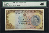 RHODESIA & NYASALAND. Bank of Rhodesia and Nyasaland. 10 Pounds, 1959. P-23a. PMG Very Fine 30.
Serial number Z/1 761902. Brown and multicolour, Quee...