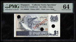 SINGAPORE. (Group of 5). 1 to 100 Dollars, ND (1989). P-9, 10, 11, 12, & 14CS4. Collectors Series Specimens. PMG Choice Uncirculated 64.
A quintet of...