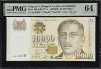 SINGAPORE. Board of Commissioners of Currency. 10,000 Dollars, ND (1999). P-44a. TAN#P-7a. PMG Choice Uncirculated 64.
Serial number 0AA462619. Gold,...