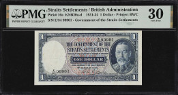 STRAITS SETTLEMENTS. Government of the Straits Settlements. 1 Dollar, 1934. P-16a. KNB20a-d. PMG Very Fine 30.
Serial number E/34 99901. Printed by B...