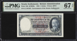 STRAITS SETTLEMENTS. Government of the Straits Settlements. 1 Dollar, 1935. P-16b. KNB20e. PMG Superb Gem Uncirculated 67 EPQ.
KNB20e. Printed by BWC...