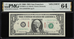 UNITED STATES. Lot of (2). United States Treasury. $1 & $5, 1969. Fr#1903-Ls & 1969-Ks. Specimen. PMG Choice Uncirculated 64.
A duo of specimen notes...