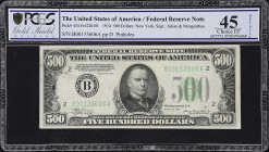 UNITED STATES. Federal Reserve Note. 500 Dollars, 1934. P-434. Fr#2201-B. PCGS GSG Choice Extremely Fine 45 Details.
New York, serial number B0013360...