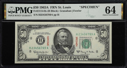 UNITED STATES. Lot of (5). United States Treasury. $1, $5, $10, $20 & $50, 1963A. Fr#1901-Is, 1968-Cs, 2017-Cs, 2066-Es & 2113-Hs. Specimen. PMG Choic...