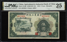 (t) CHINA--REPUBLIC. Agricultural & Industrial Bank of China. 5 Yuan, 1932. P-A110b. S/M#C287-41b. PMG Very Fine 25.
Shanghai. Serial number A353452....