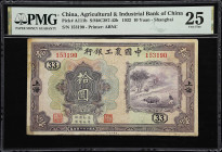CHINA--REPUBLIC. Agricultural & Industrial Bank of China. 10 Yuan, 1932. P-A111b. S/M#C287-42b. PMG Very Fine 25.
Shanghai, serial number 153190. A s...