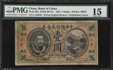 (t) CHINA--REPUBLIC. Bank of China. 1 Dollar, 1913. P-30e. S/M#C294-42. PMG Choice Fine 15.
Shantung, serial number L140549. Face: Portrait of Empero...