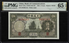 (t) CHINA--REPUBLIC. Lot of (3). Bank of Communications. 5 & 10 Yuan, 1914-41. P-118q, 154a, & 157. PMG Gem Uncirculated 65 EPQ to Gem Uncirculated 66...