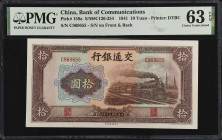 (t) CHINA--REPUBLIC. Bank of Communications. 10 Yuan, 1941. P-159a. PMG Choice Uncirculated 63 EPQ.

Estimate: $100.00- $150.00

民國三十年交通銀行拾圓。
大東版...
