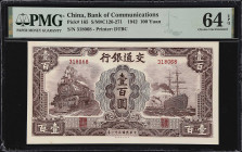 CHINA--REPUBLIC. Bank of Communications. 100 Yuan, 1942. P-165. S/M#C126-271. PMG Choice Uncirculated 64 EPQ.

Estimate: $150.00- $250.00