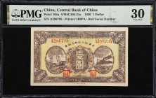 CHINA--REPUBLIC. Central Bank of China. 1 Dollar, 1926. P-185a. S/M#C305-21a. PMG Very Fine 30.
Red serial number A286795. Purple-brown on yellow, ju...