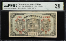 CHINA--REPUBLIC. Central Bank of China. 5 Dollars, 1926. P-186a. S/M#C305-23. PMG Very Fine 20.
Red serial number A286795. Grey-green, gazebo at cent...
