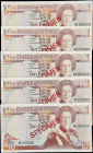 JERSEY. Lot of (5). Treasury of the States of Jersey. 10 Pounds, ND (1989). P-17a. Specimen. Uncirculated.
A group of 5x 10 Pound specimen notes bear...