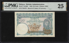 MALAYA. Board of Commissioners of Currency. 25 Cents, 1940. P-3. KNB2. PMG Very Fine 25.
Serial number F184375. PMG Comments "Stains."

Estimate: $...