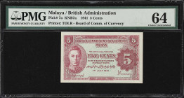 MALAYA. Board of Commissioners of Currency Malaya. 5, 10 and 20 Cents, 1941. P-7a, 8a & 9a. PCGS Banknote Choice Uncirculated 64 to Gem Uncirculated 6...