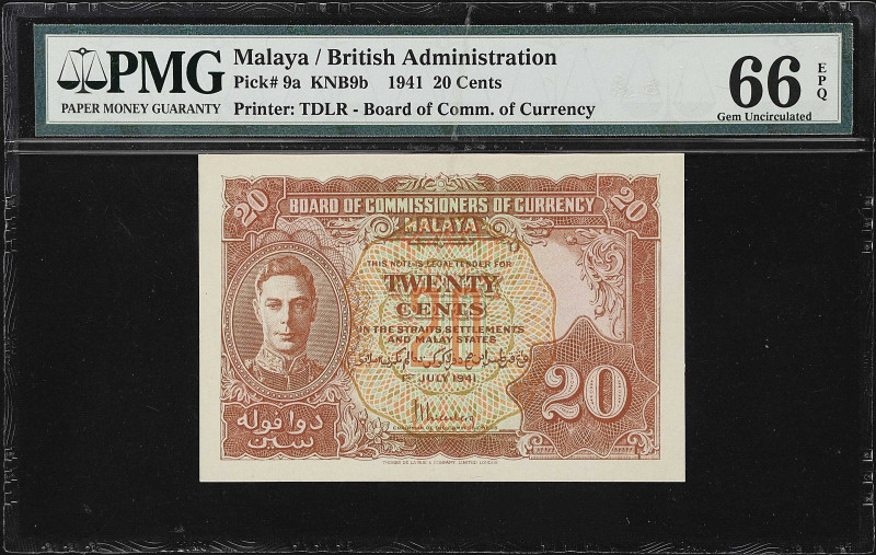 MALAYA. Board of Commissioners of Currency Malaya. 20 Cents, 1941. P-9a. KNB9b. ...