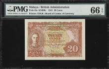 MALAYA. Board of Commissioners of Currency Malaya. 20 Cents, 1941. P-9a. KNB9b. PMG Gem Uncirculated 66 EPQ.

Estimate: $200.00- $300.00