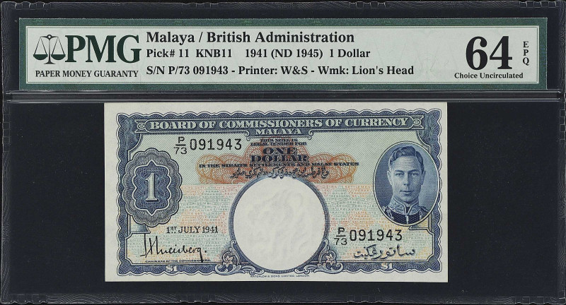 MALAYA. Board of Commissioners of Currency Malaya. 1 Dollar, 1941 (ND 1945). P-1...