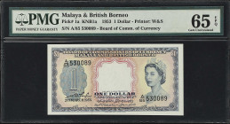 MALAYA AND BRITISH BORNEO. Board of Commissioners of Currency Malaya & British Borneo. 1 Dollar, 1953. P-1a. KNB1a. PMG Gem Uncirculated 65 EPQ.

Es...
