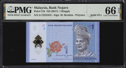 MALAYSIA. Bank Negara Malaysia. 1 Ringgit, ND (2017). P-51b. Solid Number 5. PMG Gem Uncirculated 66 EPQ.
Serial number LC5555555.

Estimate: $300....